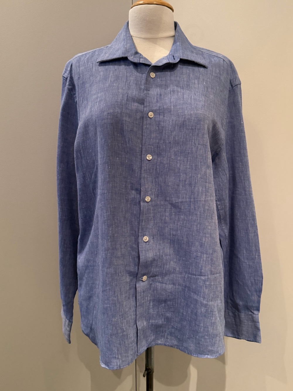 Joseph Abboud Men's Linen-Blend Button-Down Shirt in Medium Blue